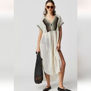 Free People Kelly Crochet Maxi Top Dress Swim Cover-Up Button Down